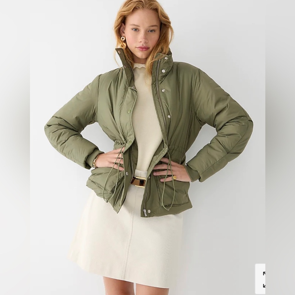 NWT J Crew Lightweight cinched-waist puffer jacket